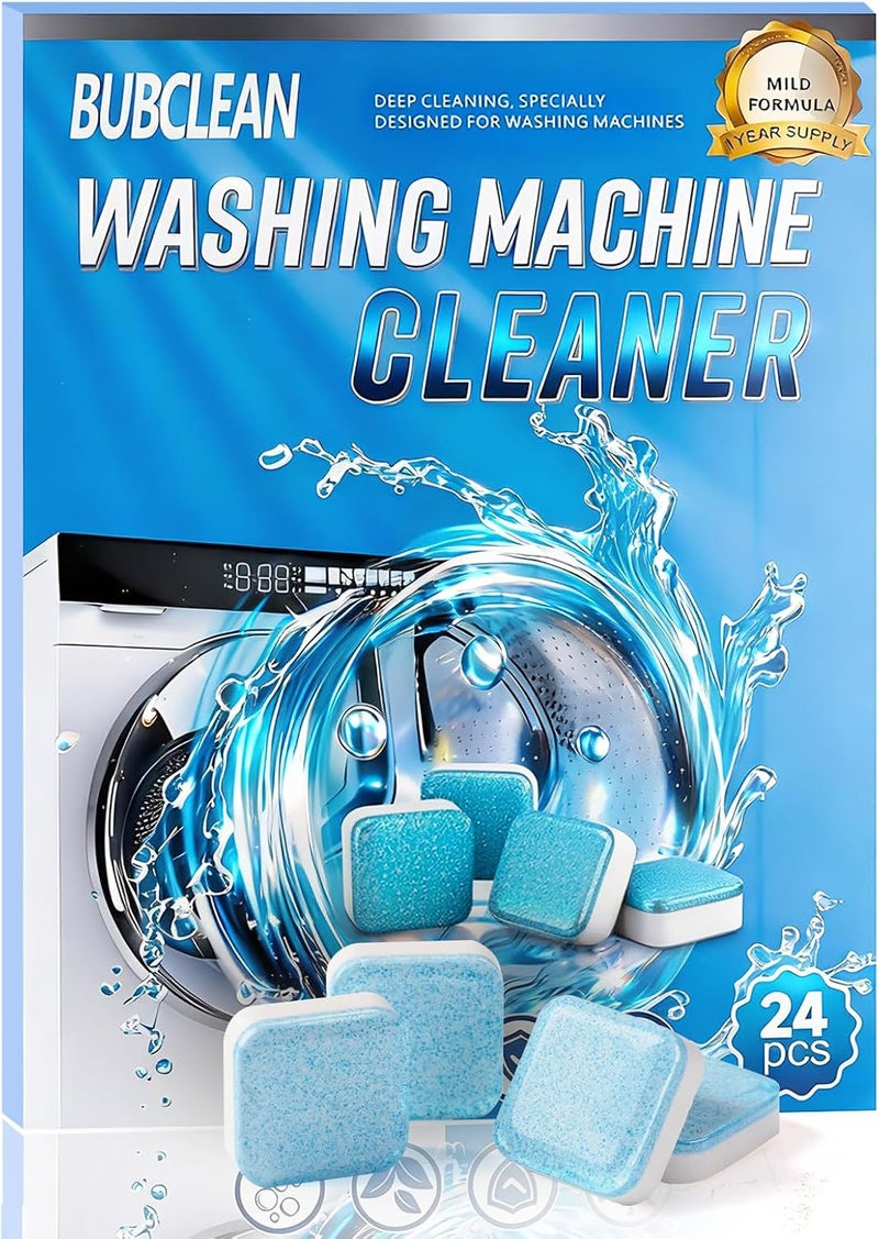 BUBCLEAN 24 pack Washing Machine Cleaner Descaler, Deep Cleaning Tablets for Front Loader, Top Load & HE Washer, Septic Safe Odor & Water Buildup Removal, Clean Drum & Laundry Tub Seal - Image 1